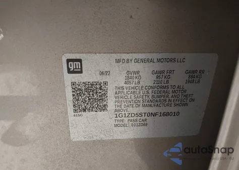 2022 Chevrolet Malibu Fwd Lt z USA, uszkodzony, nr VIN 1G1ZD5ST0NF168010